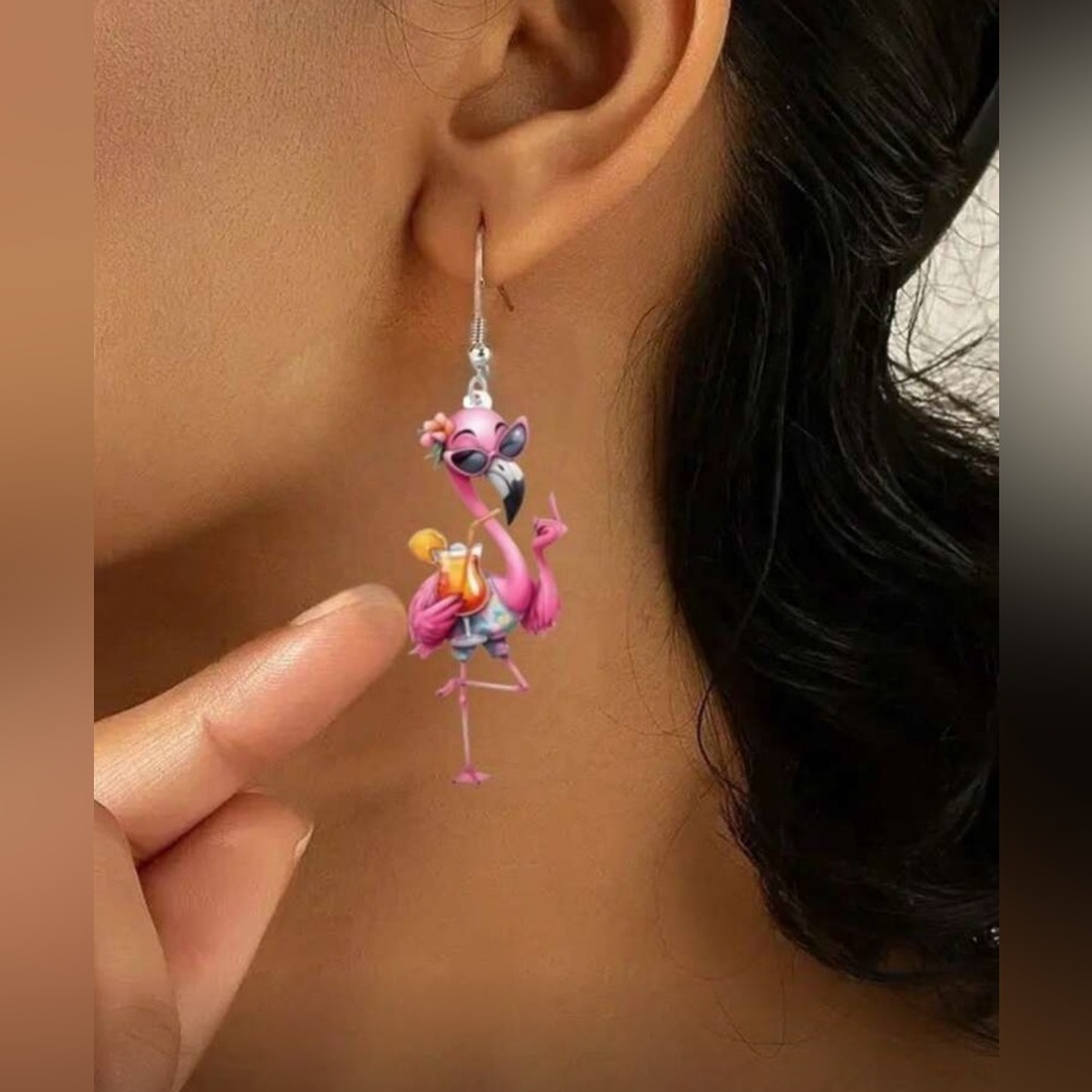 Pink Flamingo Drop Earrings - Whimsical Pink Dangle Earrings